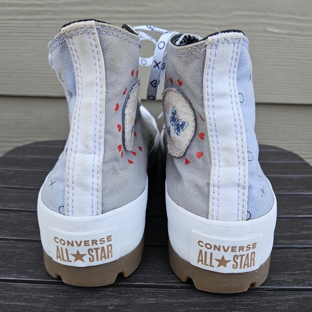 Converse All Star Lift Platform Run Star Shoes Gray Blue Hearts Women's Size 8 - Picture 7 of 15
